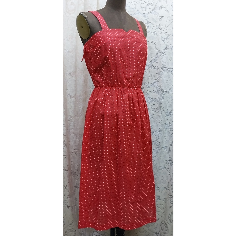 Vintage 1970s Red White Polka Dot Spaghetti Strap Midi Dress S M Matthew Love